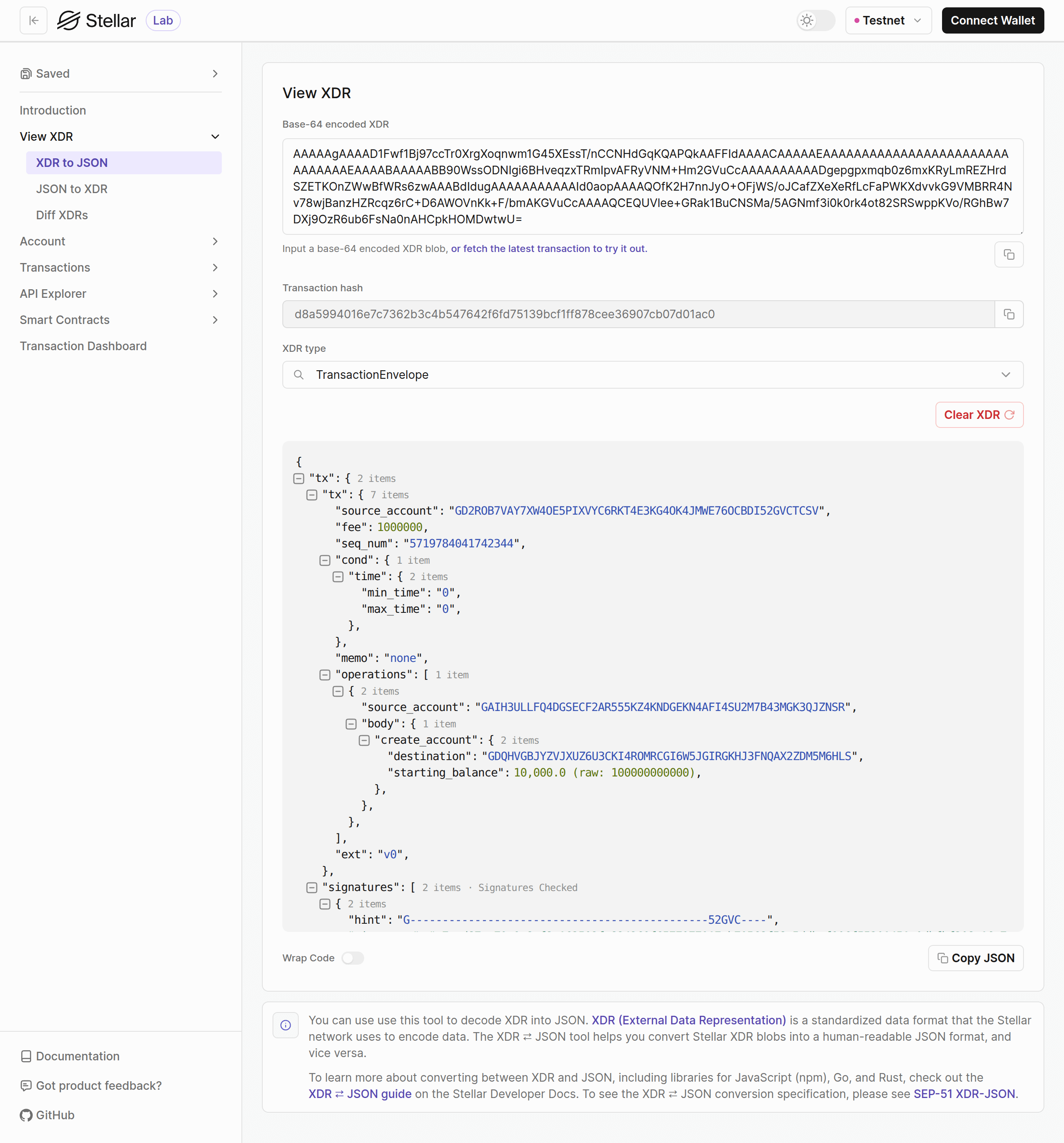 Lab: XDR to JSON output
